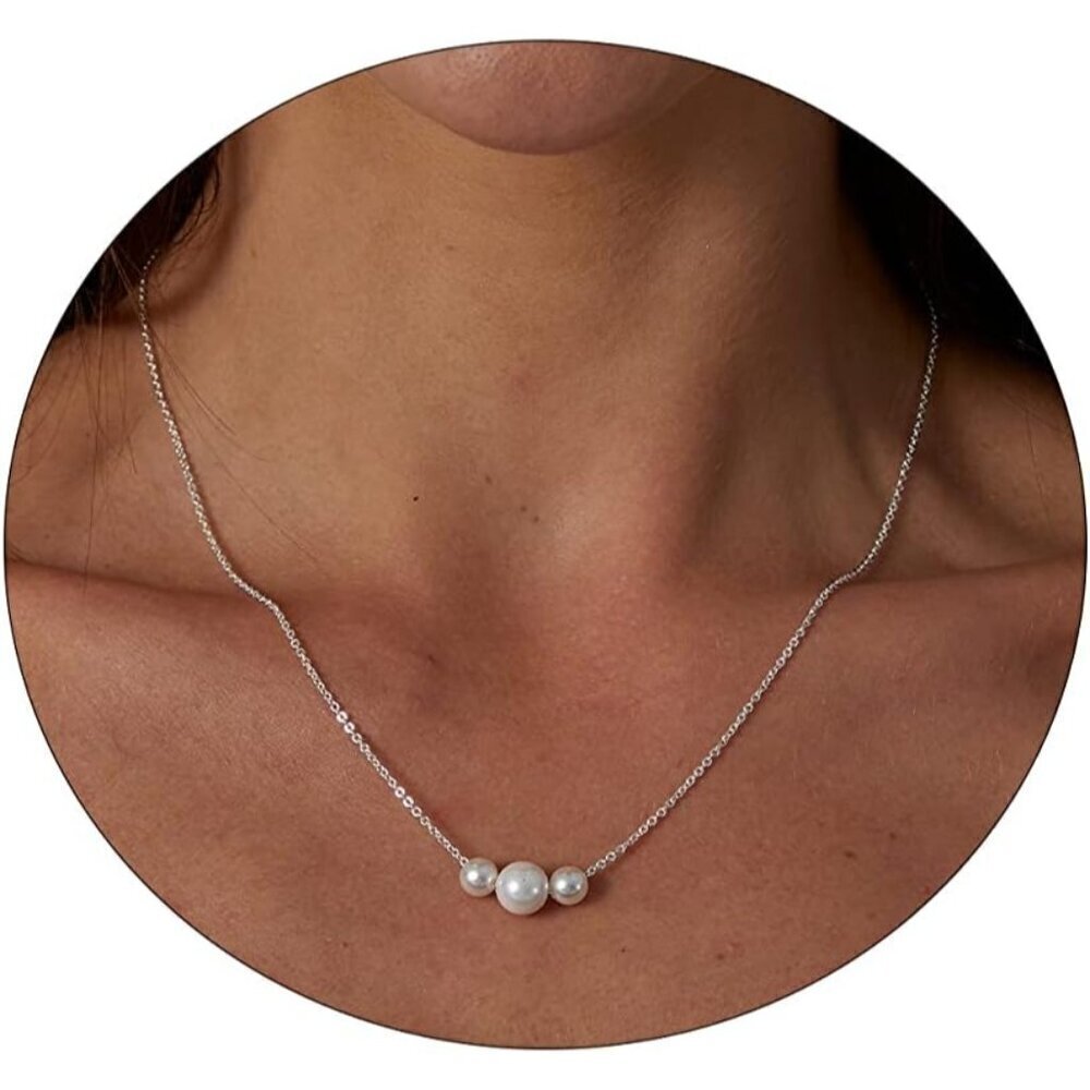 ❤️Women Sliver Plated Half Chain Necklace  Minimalist Pearl Cuban Chain Jewelry